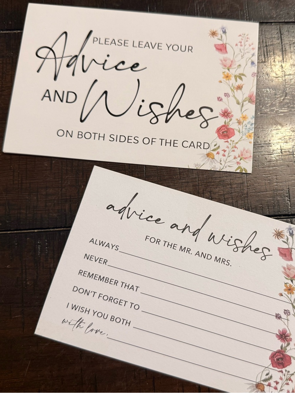 50- Advice and Wishes Floral Cards - Pink Floral Wedding Guest Cards